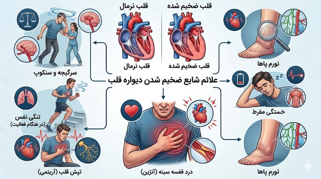 علائم شایع ضخیم شدن دیواره قلب