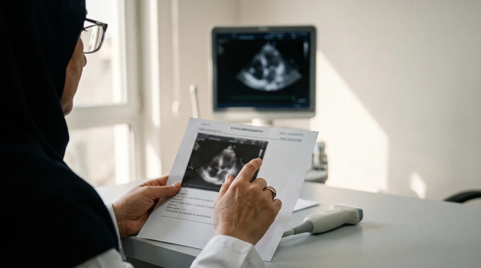 بررسی گزارش اکوکاردیوگرافی برای ضخیم شدن دیواره قلب در مطب دکتر آرزو خسروی