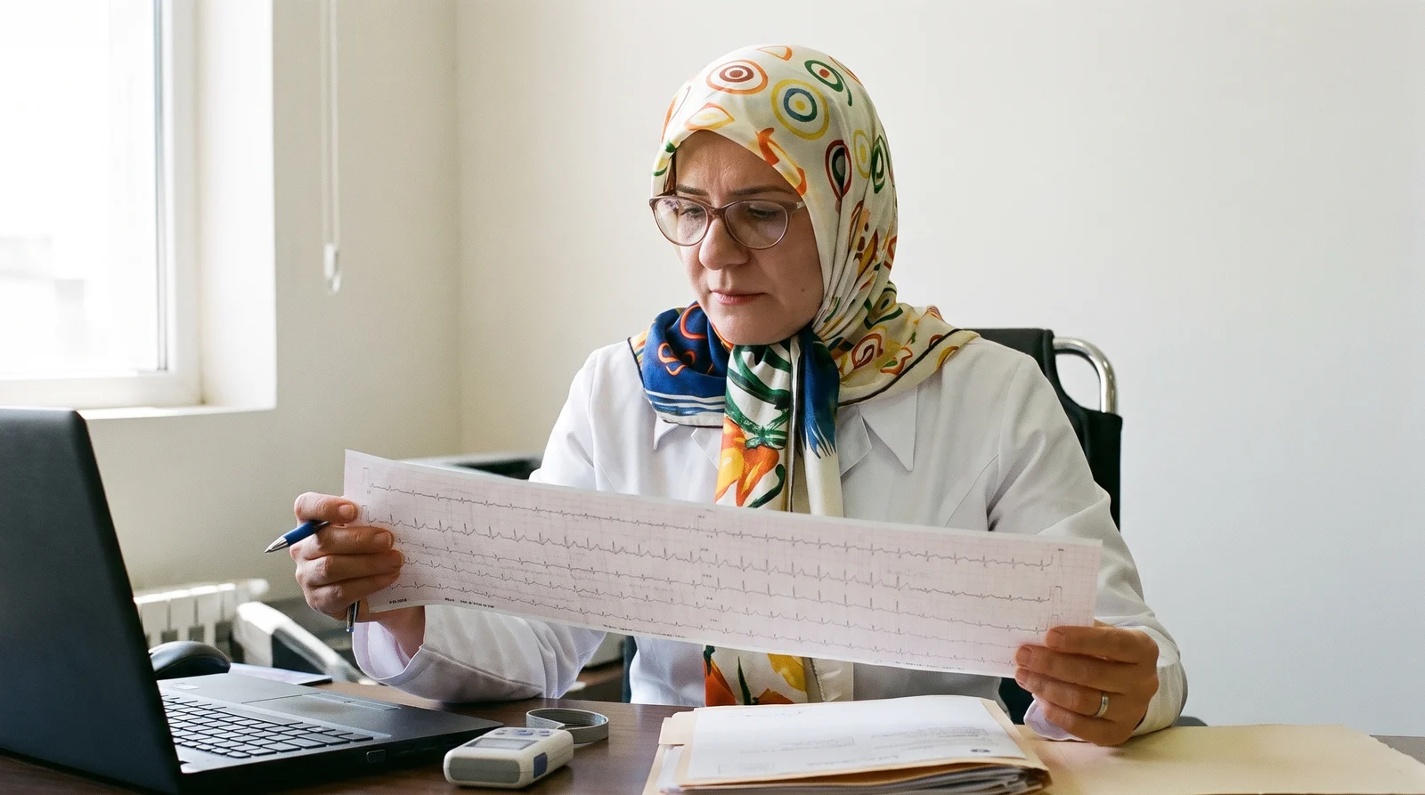 دکتر آرزو خسروی در حال بررسی گزارش هولتر قلب