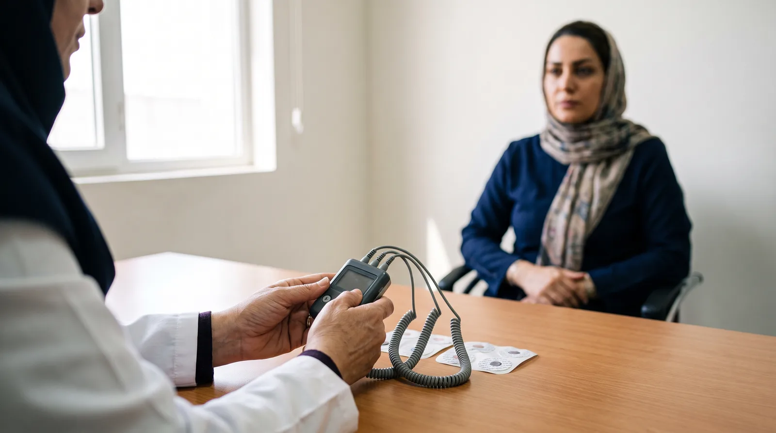 دستگاه هولتر ریتم قلب برای پیدا کردن علت سیاهی رفتن چشم و تپش قلب در مطب دکتر آرزو خسروی