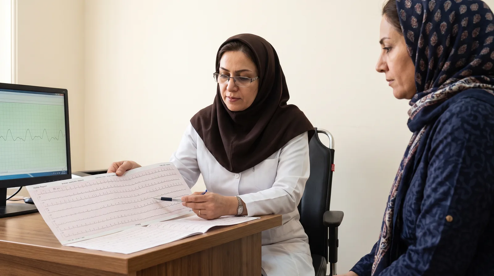 بررسی جواب هولتر قلب توسط دکتر آرزو خسروی همراه بیمار