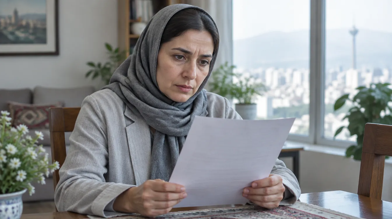 خانمی نگران با برگهی جواب اکوکاردیوگرافی در دست که عبارت نارسایی خفیف دریچه میترال را میخواند